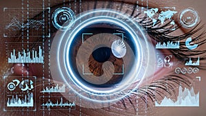 Futuristic Eye Scanning and Biometric Data Display High Tech Virtual Reality and AI User Interface Loop