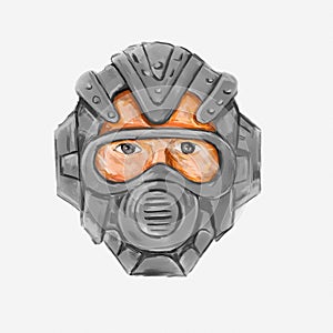 Futuristic Face Mask Face Covering or Space Helmet Protection from Pandemic Infection Front View Watercolor Illustration