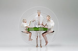 Futuristic family at breakfast