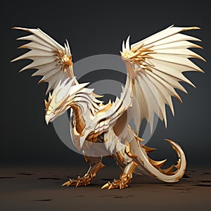 Futuristic Fantasy Dragon: White And Gold Avian Illustration