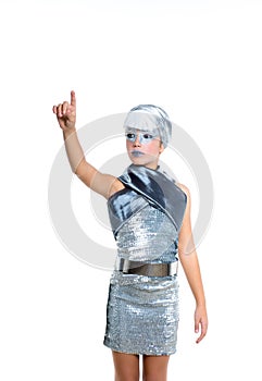 Futuristic fashion children girl silver makeup