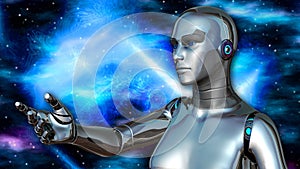 Futuristic Female Android in Deep Space