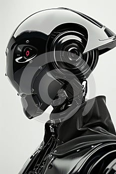 Futuristic Female Android with Visor and Metallic Design