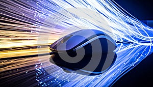 Futuristic Fiber Optic Speed with Computer Mouse