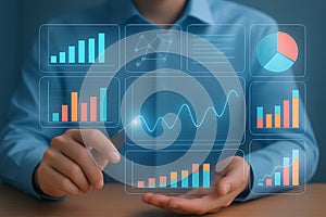 Futuristic financial data analysis graphs