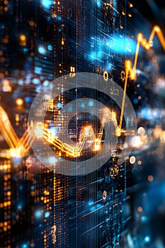 Futuristic financial data visualization with digital graph