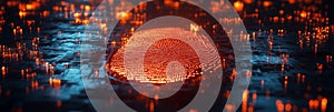 Futuristic Fingerprint Identity, Digital Security Background With Glowing Binary Code