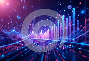 Futuristic Fintech Data Visualization with Glowing Charts