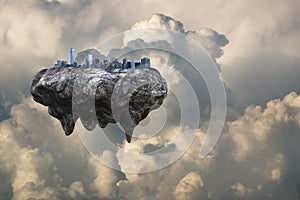 Futuristic Floating City, Modern, Clouds