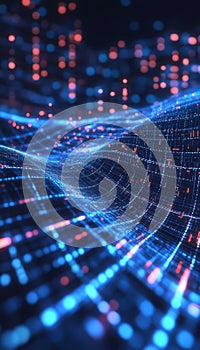 Futuristic Flowing Data Abstract Technology Background With Blue Digital Waves And Binary Code