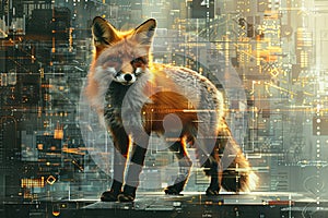 A Futuristic Fox in a futuristic cityscape filled with geometric shapes Generative AI