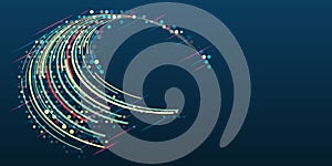 Futuristic fragmentation of information. Big data visualization on dark background. An array of multi-colored lines. Hi-tech