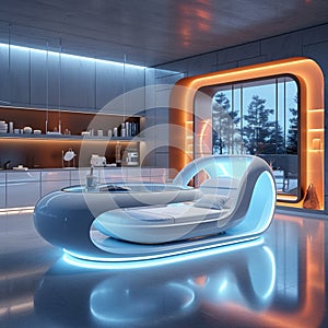 Futuristic furniture render, modern design, business background, empty illustration