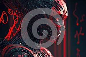 Futuristic Fury, The Unskinned red Robot, AI Generative