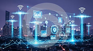 Futuristic 5G network transforms the urban landscape