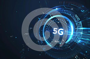 Futuristic 5G technology visualization with glowing blue circular interface