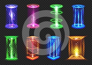 Futuristic game neon portal, realistic gates light