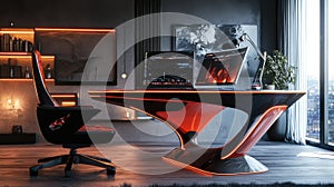 Futuristic gaming or developer workstation with neon lights