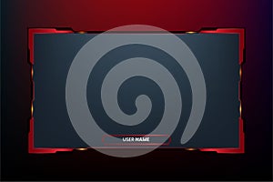 Futuristic gaming screen panel design with blood red color borders. Dark streaming overlay design with digital shapes for gamers.