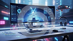 Futuristic Gaming Setup with Curved Monitor