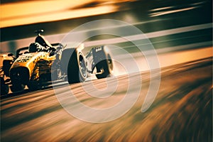 Futuristic generic concept sport Formula one car speeding on the road, generative ai