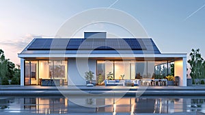 futuristic generic smart home with solar panels rooftop system for renewable energy concepts