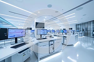 Futuristic genomics lab with advanced technology
