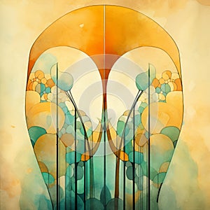 Futuristic Geometric Abstraction: Art Nouveau Skull Painting