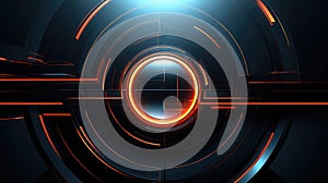 Futuristic Geometric Abstraction: Bright Orange Orb on Dark Background