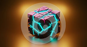 Abstract Glowing Geometric Cube Fragments