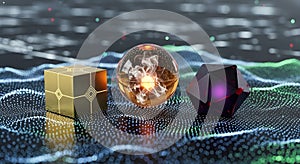 Futuristic Geometric Forms on Digital Grid