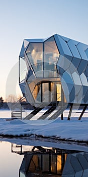 Futuristic Geometric Lake House With Whimsical Glass Design