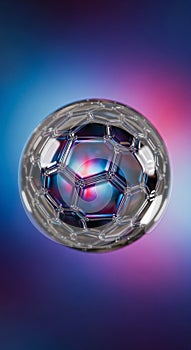 Futuristic geometric sphere with hexagonal grid glowing against a vibrant gradient background