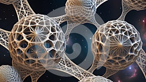 Futuristic Geometric Spheres Connected in Space