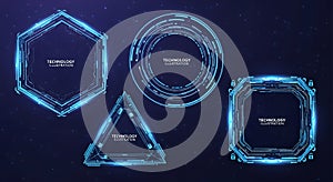 Futuristic Geometric Technology Frames With Neon Blue Glow