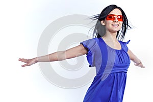 Futuristic girl with red sunglasses