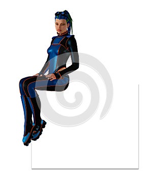 Futuristic girl in skin-tight coverall