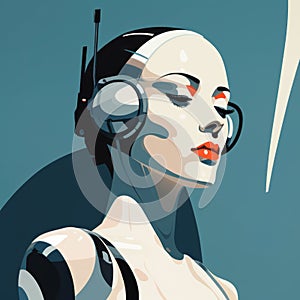 Futuristic Glam: Digital Illustration Of A Woman In Headphones With A Radio
