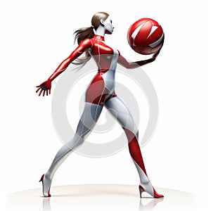 Futuristic Glamour: Animated Woman Holding Basketball In Precise Figure Drawing