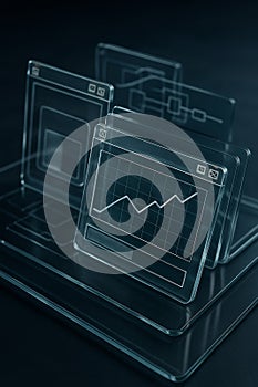 Futuristic Glass UI Widgets Displaying Data Analytics
