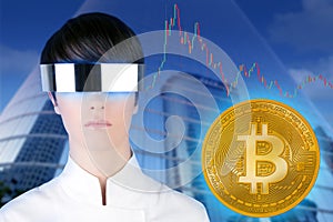 Futuristic glasses woman Bitcoin BTC trader