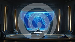 Futuristic Global Command Center: A Digital World Map Display
