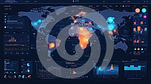 Futuristic Global Data Analytics Dashboard with World Map