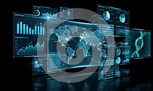 Futuristic Global Data Analytics Dashboard with World Map and HUD Interface