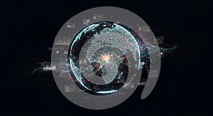 Futuristic global data network technology display