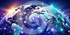 Futuristic global network interconnected people devices, modern future advanced innovation