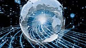 Futuristic global network and tacit digital data transfer 3D graphic