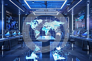 Futuristic Global Surveillance Command Center Interior