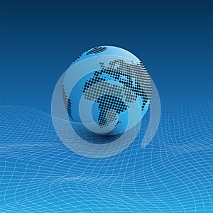 Futuristic Global Technology, Networking and Cloud Computing Design Concept with Earth Globe and 3D Wavy Mesh Pattern