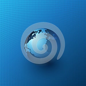 Futuristic Global Technology, Networking and Cloud Computing Design Concept with Earth Globe and 3D Wavy Mesh Pattern